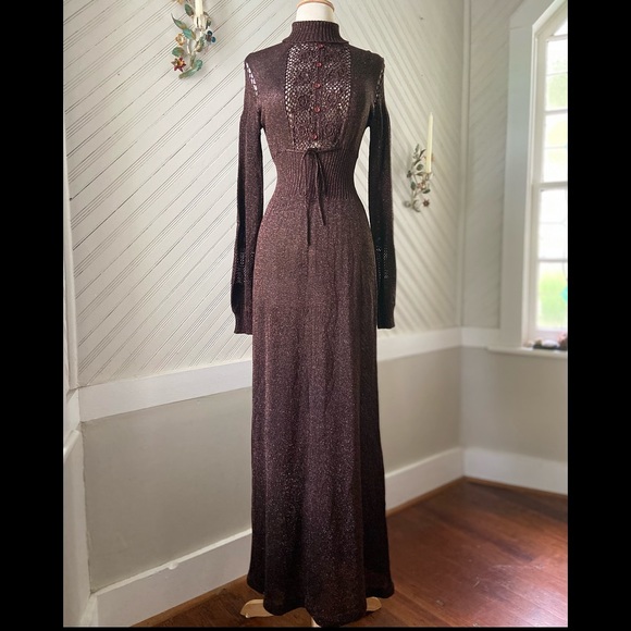 Vintage Dresses & Skirts - 1970’s Wenjilli • Lurex Metallic Hostess Gown
